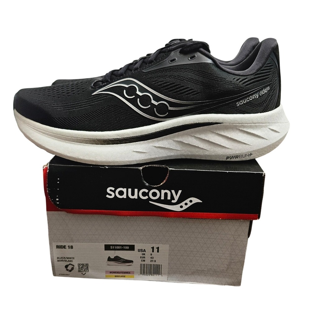 Saucony Ride 18 Womens Running Shoes Black White Wide S11001-100 Size 11